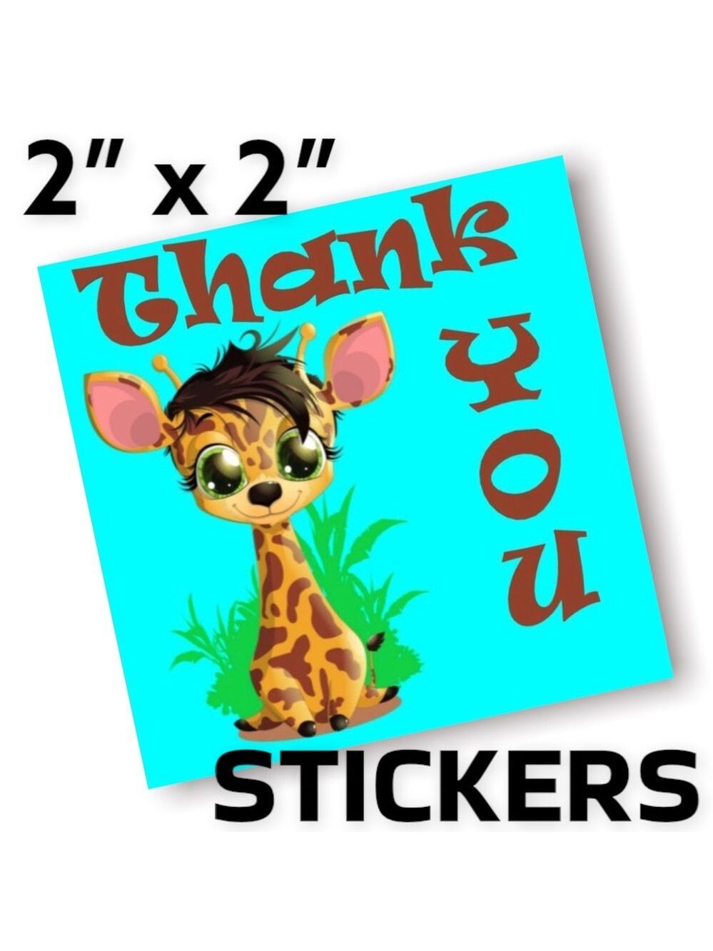 100 (2x2 Inch) Baby Giraffe, Square Stickers, High Gloss, Thank You